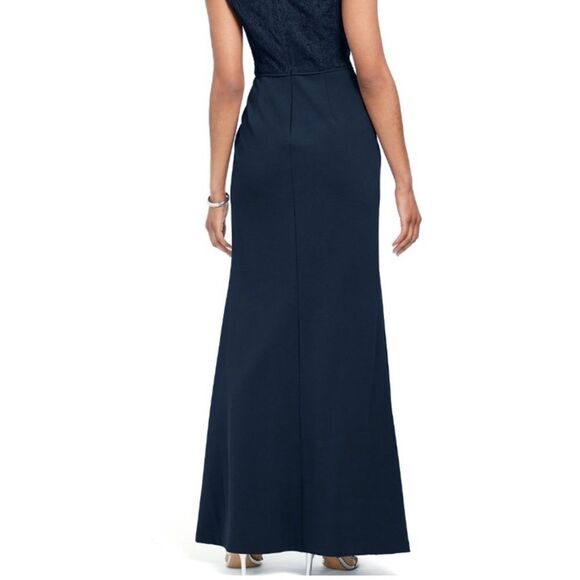 NWT Adrianna Papell Navy Blue Lace Crepe Formal Evening Gown OTS Dress Size 2 - Picture 6 of 16